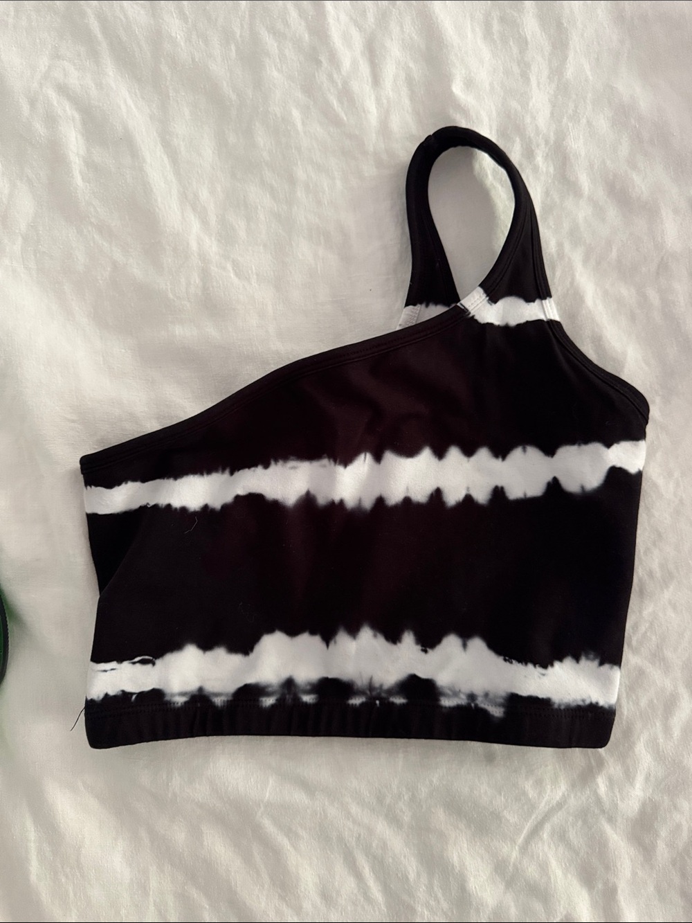 One-Shoulder Black & White Tie-Dye Sports Bra Top